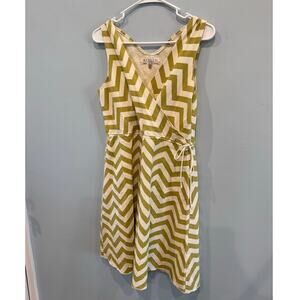 Utility Canvas Womens Dress Size S Green White Chevron Cotton Surplice Outdoor